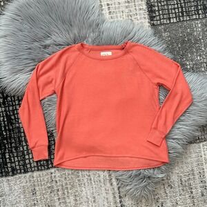 Chaser Women's Papaya Orange Long Sleeve Sweater Raw Hem Collar Top Size XS